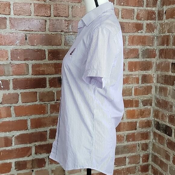 Love Moschino short sleeve mircro striped button up purple shirt S - Picture 4 of 14